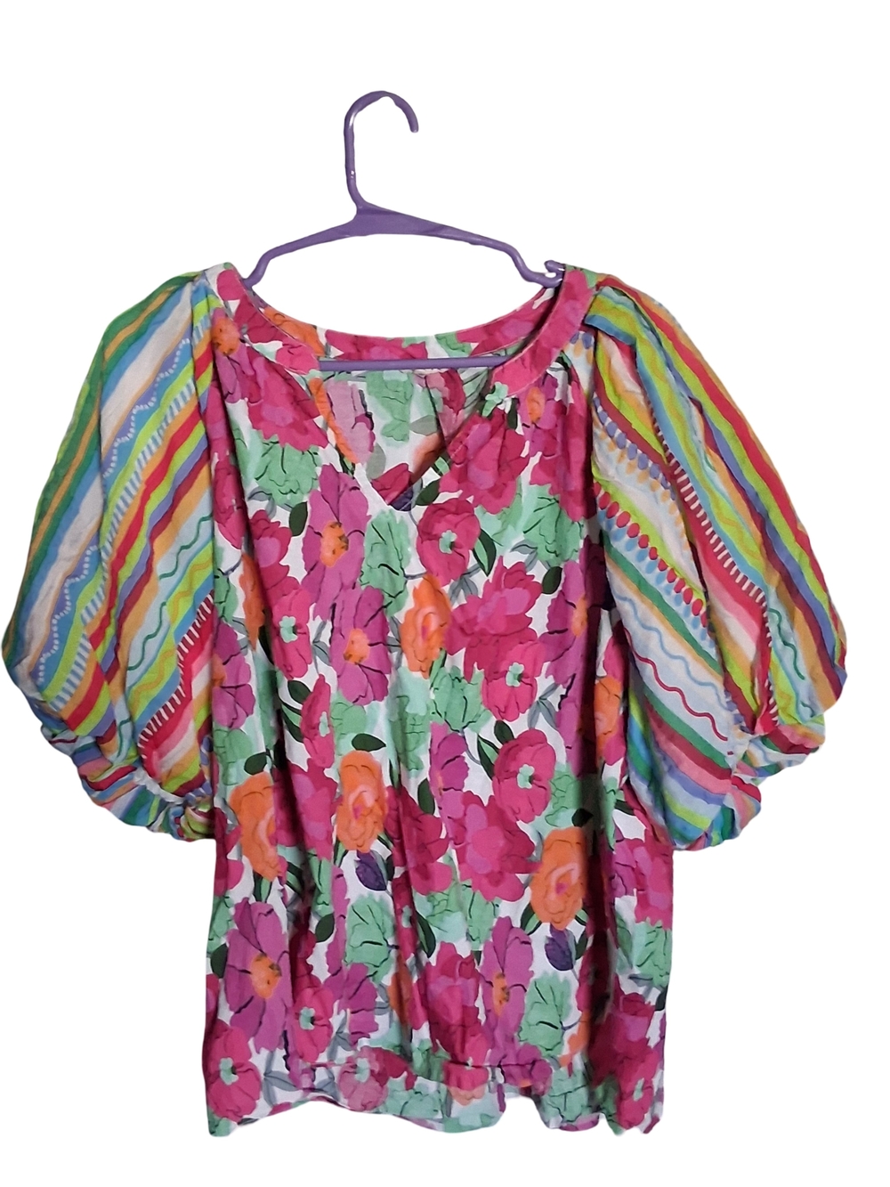Jodifi Bright Floral Puff-Sleeve Top in Pink & Multicolor